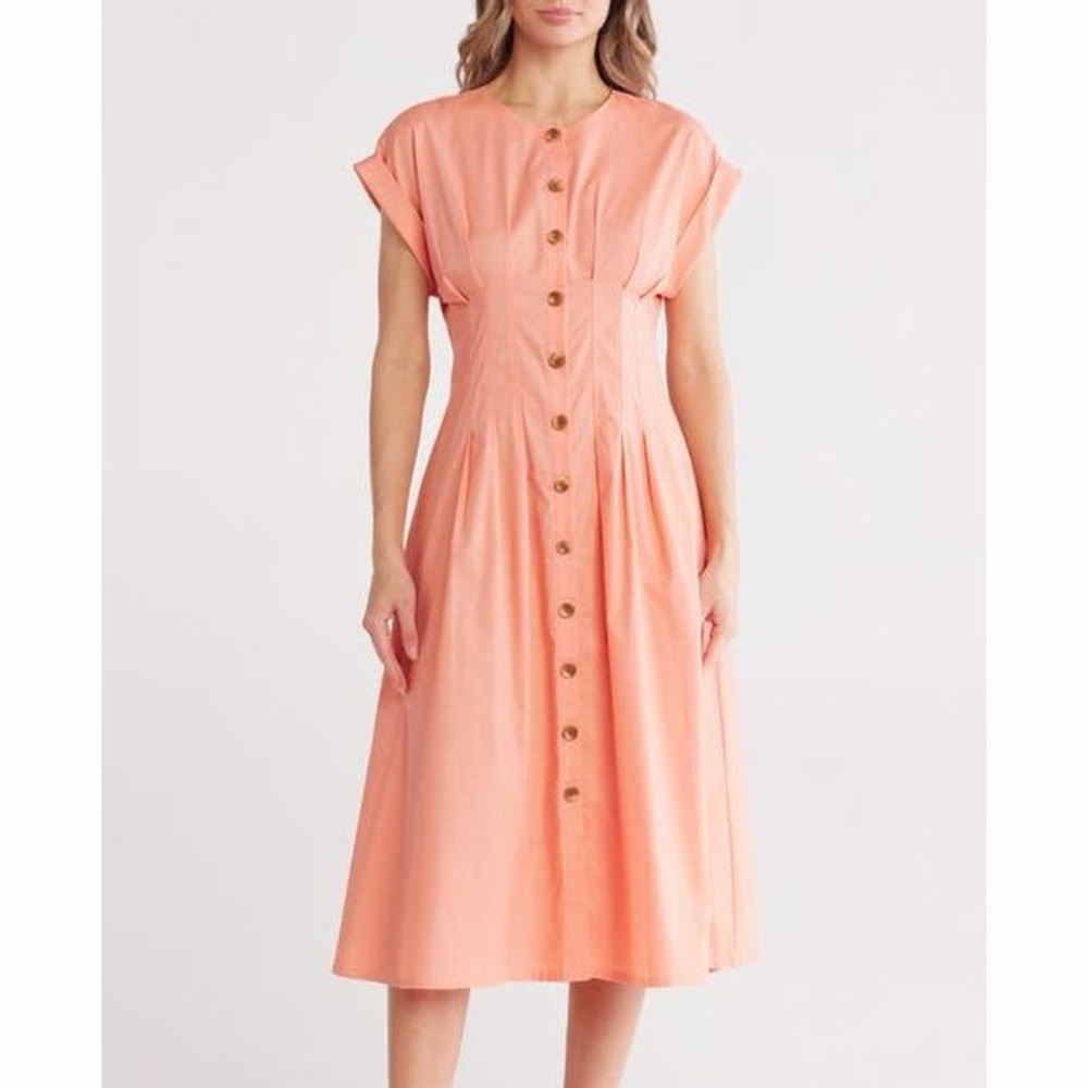 Calvin Klein Coral Button-Front Midi Dress